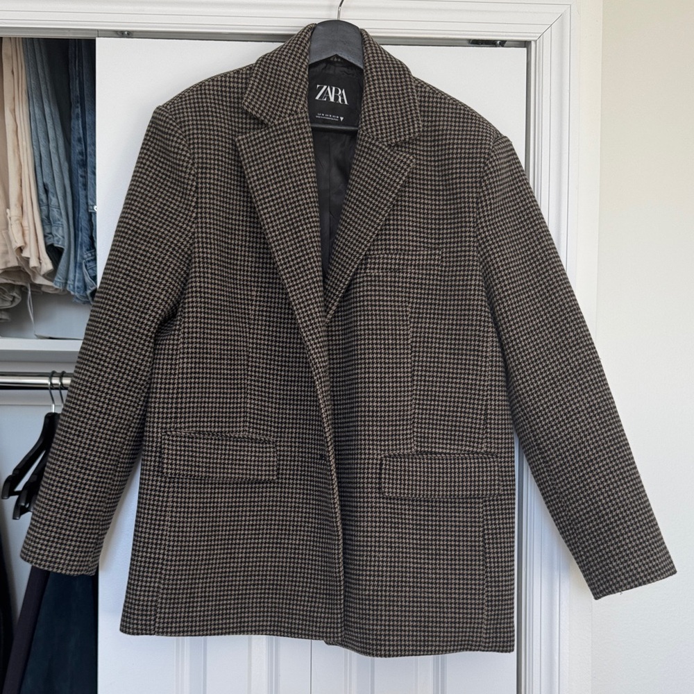 Zara Black and Brown Checkered Oversized Jacket